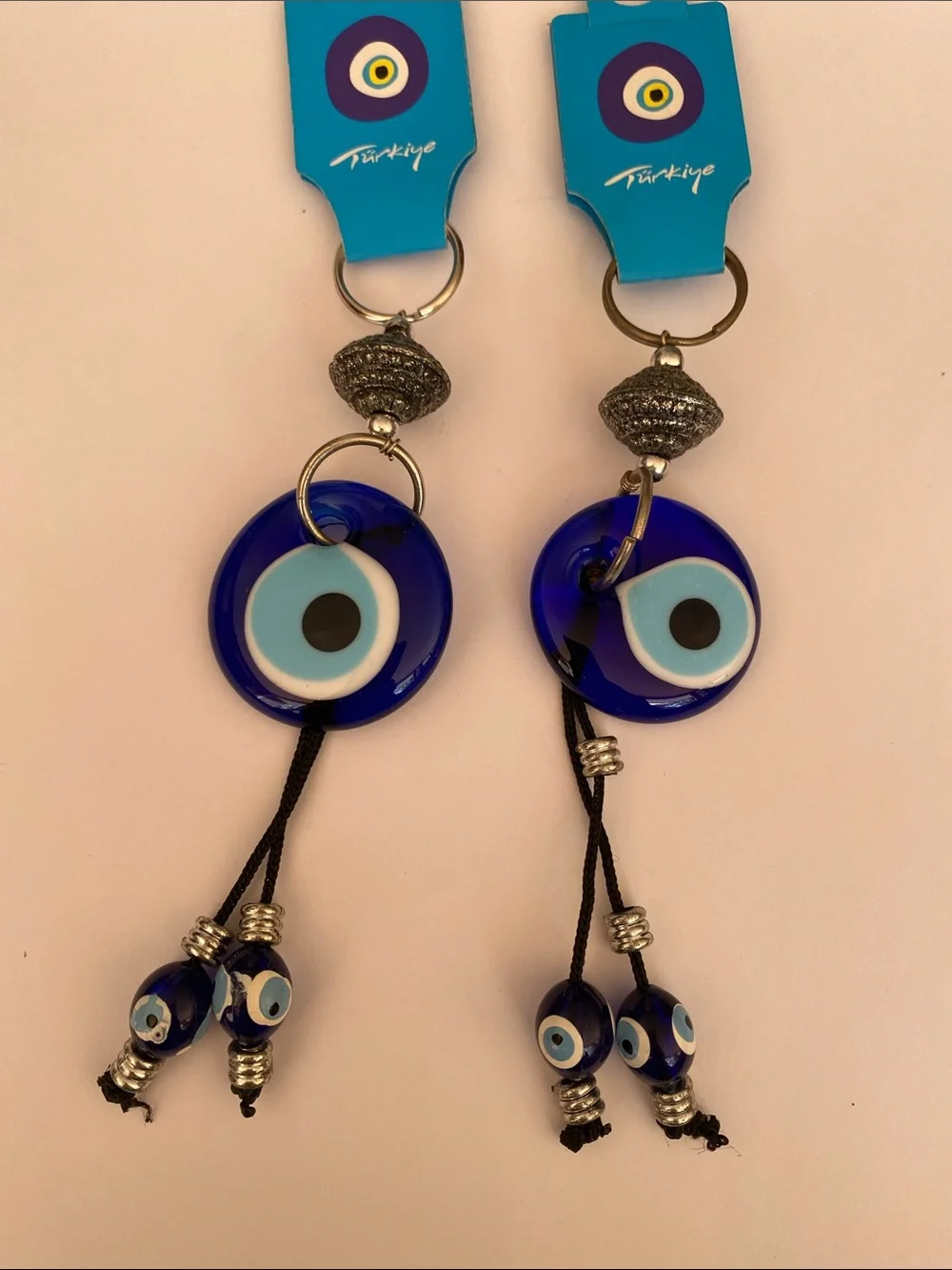 Blue Evil Eye 🧿 glass Hanging Charm Keychain Blue set of 2
